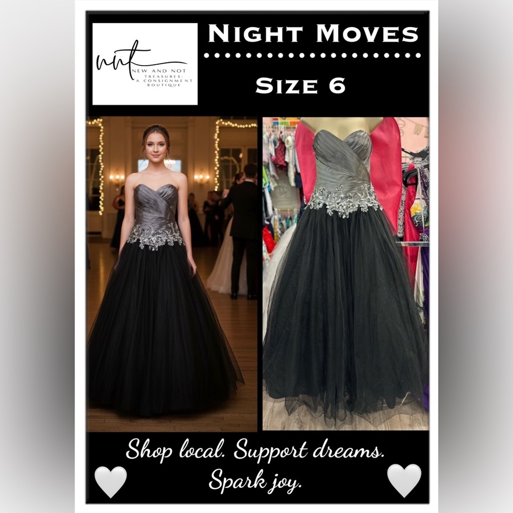 Night Moves Women 6 Black Silver Sweetheart Ball Gown Tulle  Dresses Prom Dress